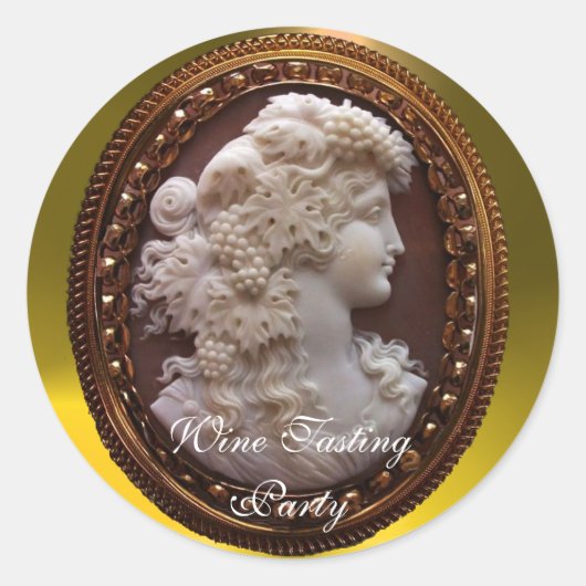 ANTIEK WITTE WIJNLADY, DRUIVEN EN DRUIVEN RONDE STICKER (Voorkant)