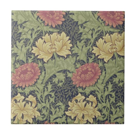 Antiek Wm Morris Chrysanthemum Design Repro Tile Tegeltje (Voorkant)