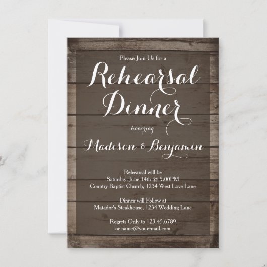 Antiek Wood Wedding Rehearsal Dinner Invitations Kaart (Voorkant)