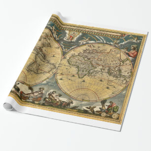 Antiek World Map J. Blaeu 1664 Cadeaupapier