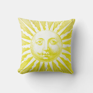 Antiek  Yellow Sun Face Kussen