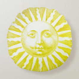 Antiek Yellow Sun Face Rond Kussen
