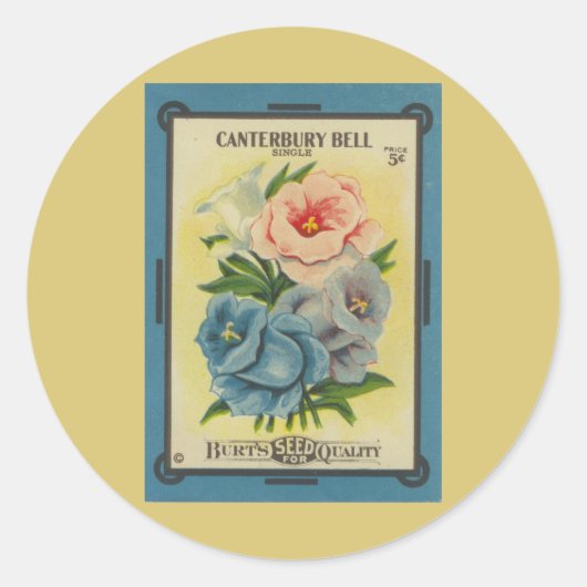 Antiek zaadpakket: Canterbury Bells Ronde Sticker (Voorkant)