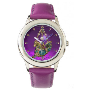ANTIEK ZEE HORSE JEWEL GEMSTONES EN PEARLS HORLOGE