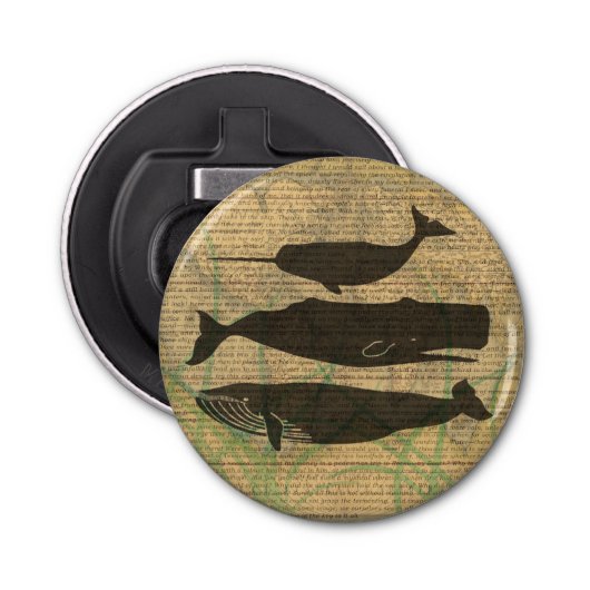 Antiek Zee op walvis Button Flesopener (Voorkant)