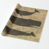 Antiek Zee op walvis Cadeaupapier (Uitgerold)