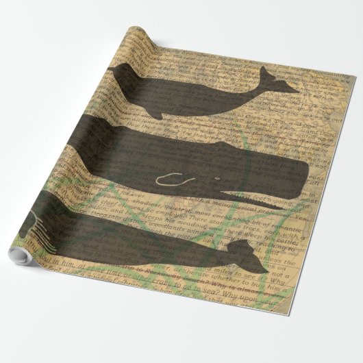 Antiek Zee op walvis Cadeaupapier (Uitgerold)