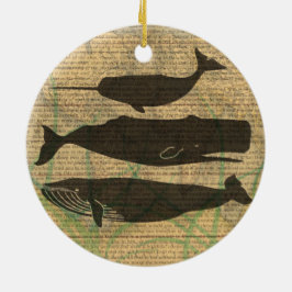 Antiek Zee op walvis Keramisch Ornament