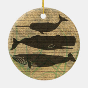 Antiek Zee op walvis Keramisch Ornament