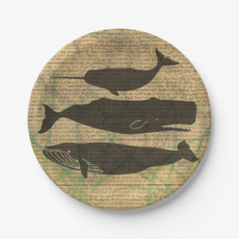 Antiek Zee op walvis Papieren Bordje