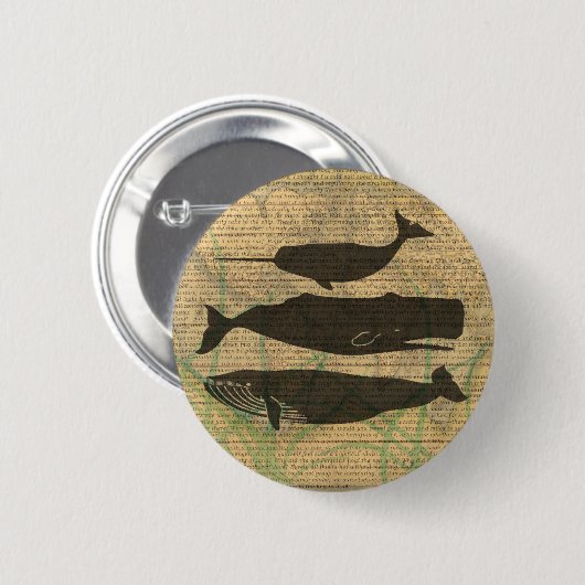 Antiek Zee op walvis Ronde Button 5,7 Cm (Voorkant /achterkant)