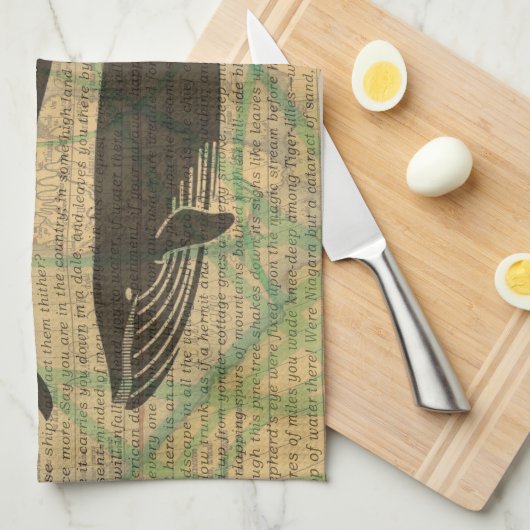 Antiek Zee op walvis Theedoek (Quarter Fold)