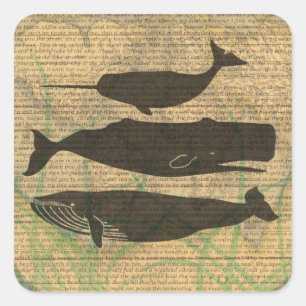 Antiek Zee op walvis Vierkante Sticker