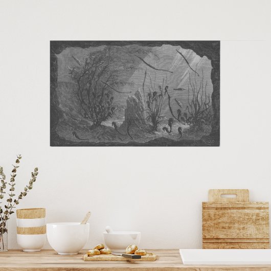 Antiek zeepaardjes in aquarium poster (Keuken)