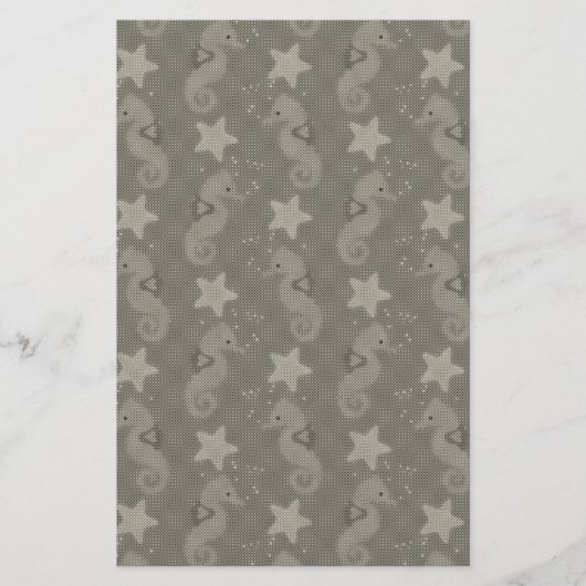 Antiek zeepaardpatroon en staartvis briefpapier (Voorkant)