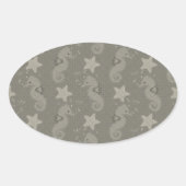 Antiek zeepaardpatroon en staartvis ovale sticker (Voorkant)