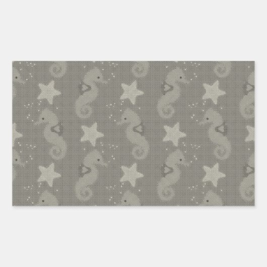 Antiek zeepaardpatroon en staartvis rechthoekige sticker (Voorkant)