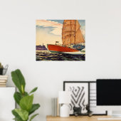 Antiek zeilboot motorboot Poster (Thuiskantoor)