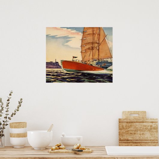  Antiek zeilboot motorboot Poster (Keuken)