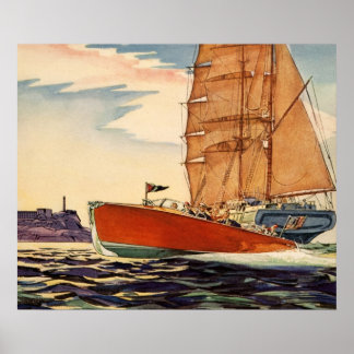 Antiek zeilboot motorboot Poster
