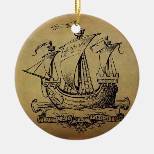 Antiek zeilschip keramisch ornament (Voorkant)