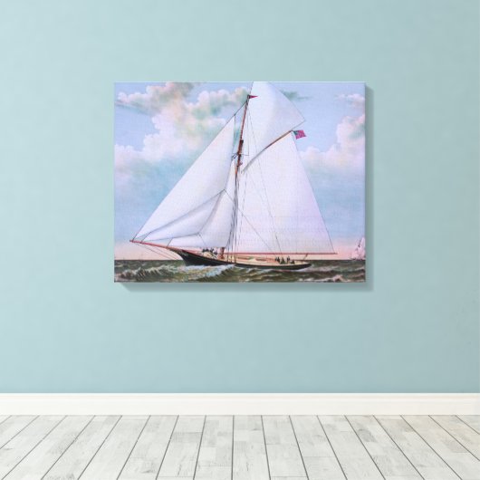 Antiek zeilschip sloep jacht zeilboot oceaan canvas afdruk (Insitu (Houten vloer))