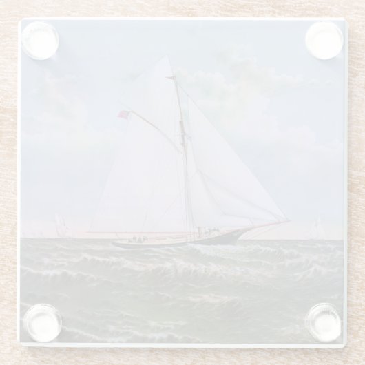 Antiek zeilschip sloep jacht zeilboot oceaan glazen onderzetter (Achterkant)