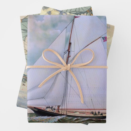 Antiek zeilschip sloep jacht zeilboot oceaan inpakpapier vel (In situ)