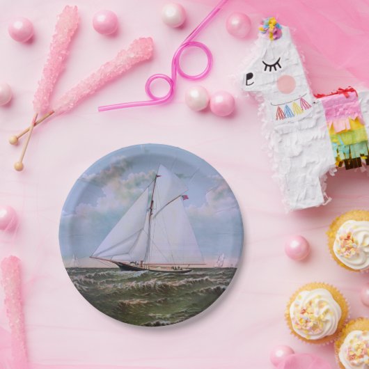 Antiek zeilschip sloep jacht zeilboot oceaan papieren bordje (Feest)