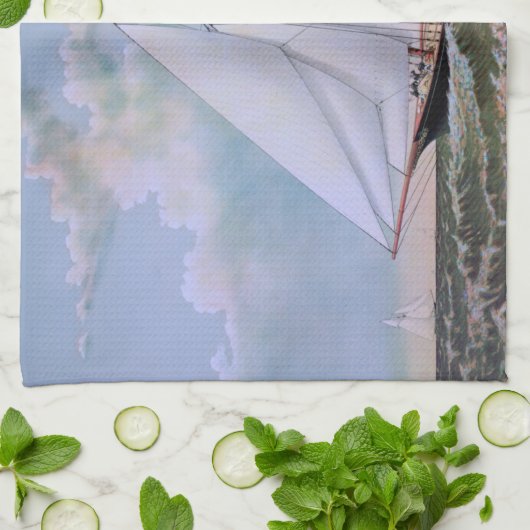 Antiek zeilschip sloep jacht zeilboot oceaan theedoek (Gevouwen)