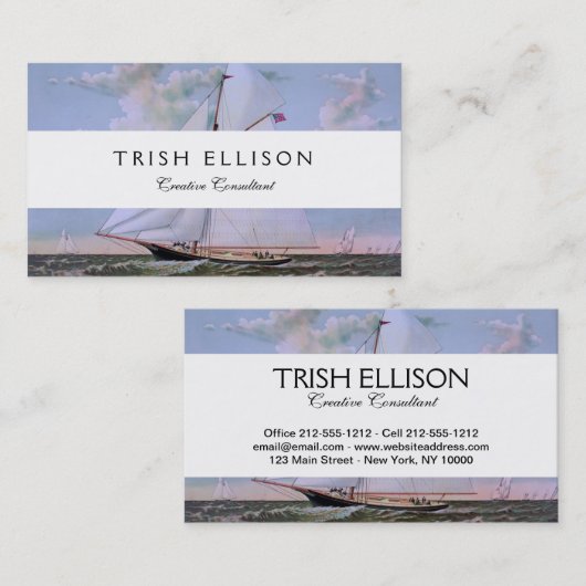 Antiek zeilschip sloep jacht zeilboot oceaan visitekaartje (Voorkant / Achterkant)