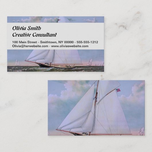 Antiek zeilschip sloep jacht zeilboot oceaan visitekaartje (Voorkant / Achterkant)