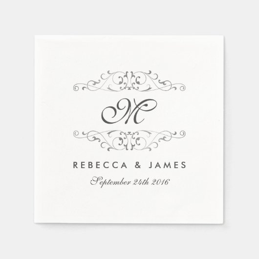 Antiek zilver bloeien monogram bruiloft servet (Voorkant)
