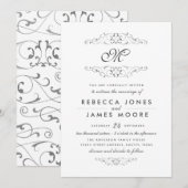 Antiek zilver bloeien monogram bruiloft uitnodigen kaart (Voorkant / Achterkant)