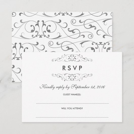 Antiek Zilver Bloeiende Bruiloft RSVP (Voorkant / Achterkant)