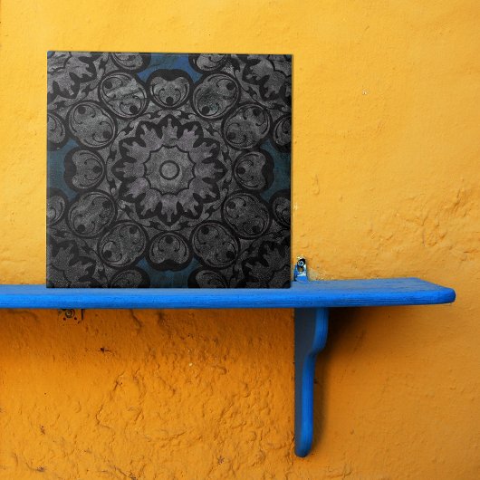 Antiek  zilver en zwarte Damasmesjoen Tegeltje