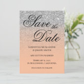 Antiek zilveren glitter perzikgradiënt save the date (Staand voorkant)