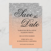 Antiek zilveren glitter perzikgradiënt save the date (Voorkant / Achterkant)