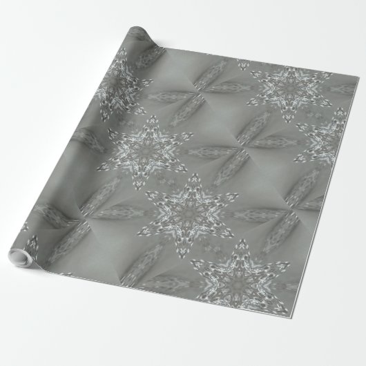 Antiek Zilvergrijs Decoratief Kaleidoscopisch Star Cadeaupapier (Uitgerold)