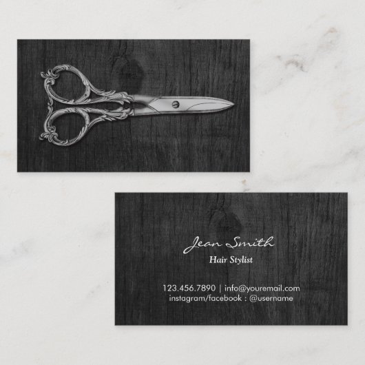 Antiek zilverschaar Elegant Hair Stylist Visitekaartje (Voorkant / Achterkant)