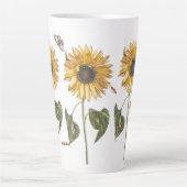 Antiek Zonnebloem Caterpillar Vlindertekening Latte Mok (Voorkant)