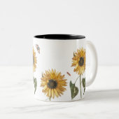 Antiek Zonnebloem Caterpillar Vlindertekening Tweekleurige Koffiemok (Voorkant rechts)