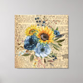 Antiek  zonnebloemen Blauw Floral Dictionary Canvas Afdruk (Voorkant)