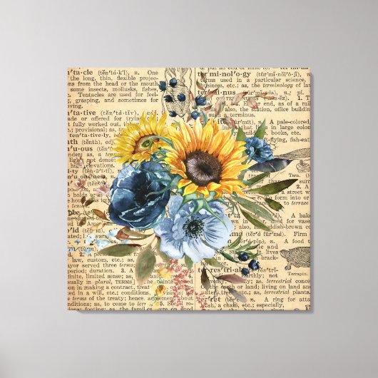 Antiek  zonnebloemen Blauw Floral Dictionary Canvas Afdruk (Voorkant)