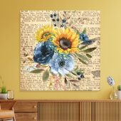 Antiek zonnebloemen Blauw Floral Dictionary Canvas Afdruk (Insitu (Woonkamer))
