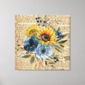 Antiek zonnebloemen Blauw Floral Dictionary Canvas Afdruk (Voorkant)