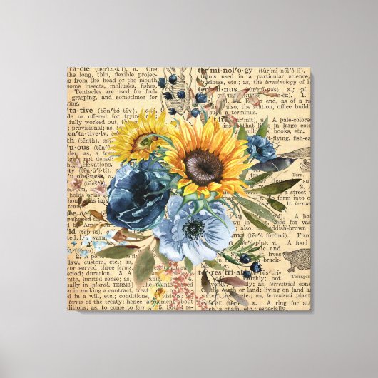 Antiek zonnebloemen Blauw Floral Dictionary Canvas Afdruk (Voorkant)