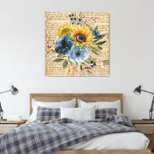 Antiek zonnebloemen Blauw Floral Dictionary Canvas Afdruk (Insitu (Slaapkamer))