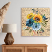 Antiek zonnebloemen Blauw Floral Dictionary Canvas Afdruk