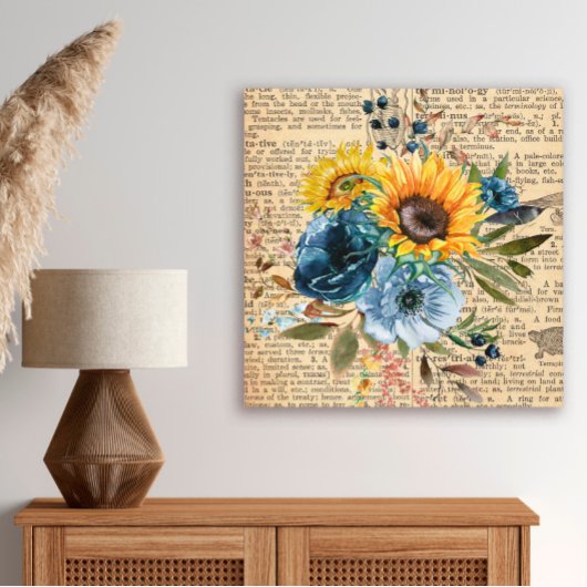 Antiek zonnebloemen Blauw Floral Dictionary Canvas Afdruk